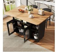 Desserte de cuisine à roulettes 120x30-70x79.5cm Îlot central de cuisine avec plan de travail extensible porte vitrée,buffet Noir