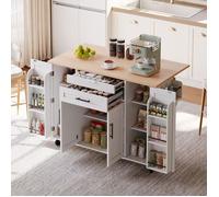 Desserte de cuisine à roulettes 120x45-70x92 cm chariot de cuisine avec tiroir étagères réglables étagère à épices blanc
