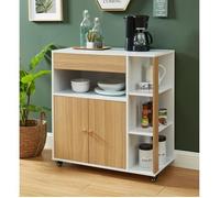 Desserte de cuisine à roulettes - BAÏTA - Gamme MAX - Effet chêne et blanc - L 80 x P 39 x H 85 cm