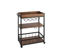 Desserte de cuisine à roulettes avec porte bouteille Rustico - 3 niveaux - Marron