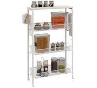 Desserte de cuisine à roulettes - HOMCOM - 3 panier, 1 panier suspendu et crochets - 58 x 18,5 x 87 cm - blanc