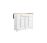 SoBuy Chariot de cuisine îlot extensible blanc, 2 tiroirs, roulettes