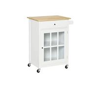 HOMCOM Desserte de Cuisine à roulettes Multi-Rangement - Placard Porte vitrée avec étagère réglable, tiroir, Porte-torchon - Blanc Aspect chêne Clair