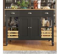 Desserte de cuisine à Roulettes multi rangements,Chariot de Cuisine avec Grand Placard,Tiroir,Porte-Epices,Porte-Serviettes,Noir