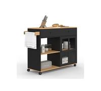 IDMARKET Desserte de cuisine ACHILLE XXL avec étagère et placard vitré bois et noir L. 100 CM