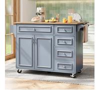 Desserte de Cuisine avec Bureau Pliable - îlot de Cuisine avec Roulettes, Tiroir et Rangement - Bleu bébé