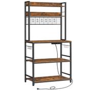 Desserte De Cuisine avec Multiprise, 14 Crochets, 40 x 80 x 170 cm, Marron Rustique et Noir