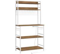 Desserte De Cuisine avec Multiprise, 14 Crochets, 40 x 80 x 170 cm, Noyer Foncé et Blanc