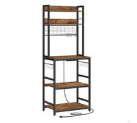 Desserte De Cuisine avec Multiprise, 40 x 60 x 170 cm, Marron Rustique et Noir