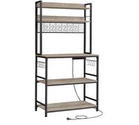 Desserte de cuisine avec Multiprise, avec Panneau Grillagé, 14 Crochets, 40 x 80 x 170 cm, Grège et Noir