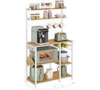 Desserte de Cuisine avec Multiprise - VASAGLE - Doré Chêne et Blanc Nuage - Étagères Réglables - 8 Crochets en S