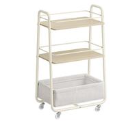 Desserte de cuisine avec Panier en Tissu, Chariot à roulettes à 3 Niveaux, avec Étagères, Beige Naturel et Blanc Crème