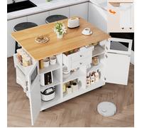 Desserte de Cuisine avec Plateau Extensible+Portes 3D+Roulettes+Séparateurs Réglables et Porte-Serviettes Iatéral, Blanc