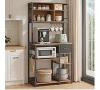 Desserte de cuisine avec prises, étagère pour micro-ondes, étagères réglables, 12 crochets, 40,1 x 80,1 x 180,5 cm,marron et noir