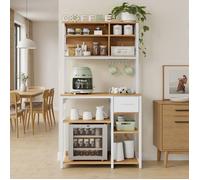 Desserte de cuisine avec prises, étagère pour micro-ondes, étagères réglables, tiroir en tissu, 40,1 x 80,1 x 180,5 cm,chêne, blanc