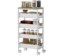 Desserte de cuisine blanche à roulettes 5 niveaux - Chariot de rangement étroit 24 cm avec 4 paniers coulissants