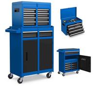 Desserte de Cuisine, Chariot à roulettes, Coffre à Outils Amovible avec tiroirs, roulettes, Crochets, poignée latérale, verrouillable, métal (Noir et Gris)