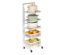 Desserte de Cuisine, Chariot à tiroirs coulissants - Rangement de Cuisine en Acier Inoxydable pour légumes et Garde-Manger - 5 Planches et 2 paniers - Rangement de Cuisine Roulant - Solution
