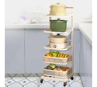 Desserte de Cuisine, Chariot de Cuisine à roulettes avec tiroirs coulissants, étagère Pliable pour Micro-Ondes, Rangement en métal Blanc - 5 Plateaux et 2 paniers, idéal pour la Cuisine