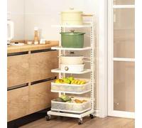 Desserte de Cuisine, Chariot de Cuisine à roulettes avec tiroirs coulissants, Pliable, Rangement pour casseroles et poêles, légumes, Blanc - 5 Plateaux et 2 paniers, Solution Gain de Place