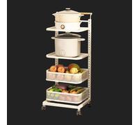 Desserte de Cuisine, Chariot de Cuisine Roulant 4 Plateaux Blanc étagère pour Micro-Ondes avec 2 paniers Armoire de Rangement extérieure étagère de Cuisine Gain de Place Garde-Manger polyval