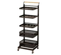 Desserte de Cuisine, Chariot de Cuisine Roulant avec tiroirs coulissants, Chariot de Rangement Noir pour casseroles et poêles, 5 Planches et 2 paniers, Parfait pour la Cuisine et pour économ