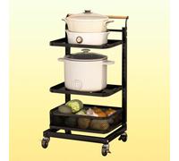 Desserte de Cuisine, Chariot de Cuisine Roulant - Support Micro-Ondes Peu encombrant avec tiroir - Solution de Rangement pour Cuisine extérieure - Noir 3 Planches et 1 Panier