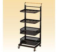 Desserte de Cuisine, Chariot de Rangement à roulettes en métal avec 4 étagères et 2 paniers, Meuble d'angle, Support pour Micro-Ondes, Noir - Solution Peu encombrante pour la Maison et Le bu