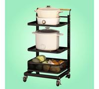 Desserte de Cuisine, Chariot de Rangement Roulant avec tiroirs - Étagère de Cuisine Noire pour légumes, Support pour Micro-Ondes, 3 Planches et 1 Panier - Solution de Rangement Peu encombran