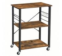 VASAGLE Étagère de Cuisine à roulettes, Chariot à 3 Niveaux, Cadre Métallique avec 6 Crochets, 40 x 60 x 89 cm, Marron et Noir