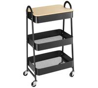 HOMCOM Desserte Chariot de Rangement en Acier à roulettes avec 3 Niveaux, Plateau MDF, poignées dim. 45L x 31l x 79,4H cm