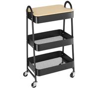 Desserte de cuisine chariot de service design industriel 3 étagères plateau amovible aspect bois clair acier noir 45x31x79cm Noir