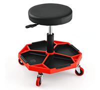 Desserte de Cuisine, Chariot Roulant, Tabouret de mécanicien pneumatique, Hauteur réglable, pivotant, capacité de 150 kg, Chaise rembourrée pour Garage et Atelier (Jaune)