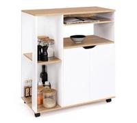 IDMarket - Desserte de cuisine COSI bois blanc et plateaux façon hêtre L.76 CM