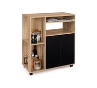 IDMARKET Desserte de cuisine COSI bois façon hêtre et portes noires L.76 CM