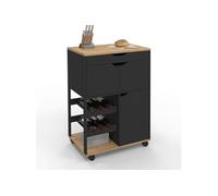 IDMarket - Desserte de cuisine COSY avec range bouteilles noir et bois