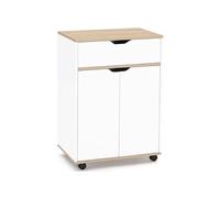 IDMarket - Desserte de cuisine COSY placard avec tiroir bois blanc et plateaux façon hêtre L.60 CM