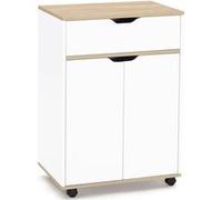 Desserte de cuisine COSY placard avec tiroir bois blanc et plateaux façon hêtre L.60 CM