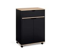 IDMarket - Desserte de cuisine COSY placard avec tiroir bois noir et plateaux façon hêtre L.60 CM