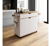 Desserte de cuisine cosy xxl placard avec tiroir blanc et plateaux façon hêtre l.90 cm