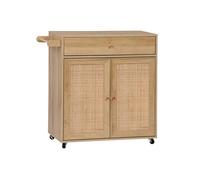 Desserte de cuisine décor bois et cannage 1 poignée 1 tiroir 2 portes