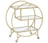 Beliani Chariot de Cuisine Glamour Doré sur Roues Trois Etagères en Verre 50 x 34 cm Colton