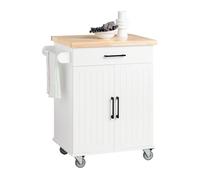 SoBuy FKW119-WN Desserte de Cuisine à roulettes avec Plan de Travail en Bois d'hévéa Blanc
