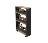 IDMarket - Desserte de cuisine gain de place HAGA chariot de rangement à étages noir et façon hêtre