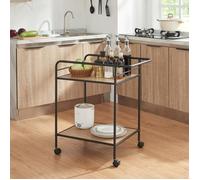 [en.casa] Chariot de Service avec 2 Étagères Desserte à roulettes pour Boissons Casseroles Fournitures de Bureau Produits de Beauté Métal MDF 72 x 62 x 45 cm Noir Effet Chêne