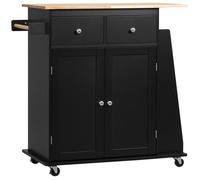 Desserte de cuisine - HOMCOM - îlot plan travail range-bouteilles 2 tiroirs placard 2 portes - MDF hévéa - noir