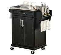 Desserte de cuisine - HOMCOM - roulettes îlot central plateau inox étagère réglable tiroir - métal - 83,5x45,7x90,5cm - noir