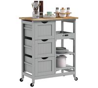 Desserte de cuisine - HOMCOM - sur roulettes - plan de travail en bois d'hévéa, plateau amovible - MDF - 67 x 37 x 85,5 cm - gris