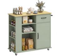 Desserte de cuisine - HOMCOM - sur roulettes - tiroir, porte, compartiments ouverts et porte-épices - bois - 96,5x38x87cm - vert