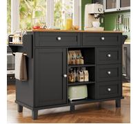 Desserte de Cuisine ,îlot Chariot de Service avec 5 Tiroir+1Porte+Étagère+Porte-Serviette,Buffet de Cuisine,134x46x92cm Noir